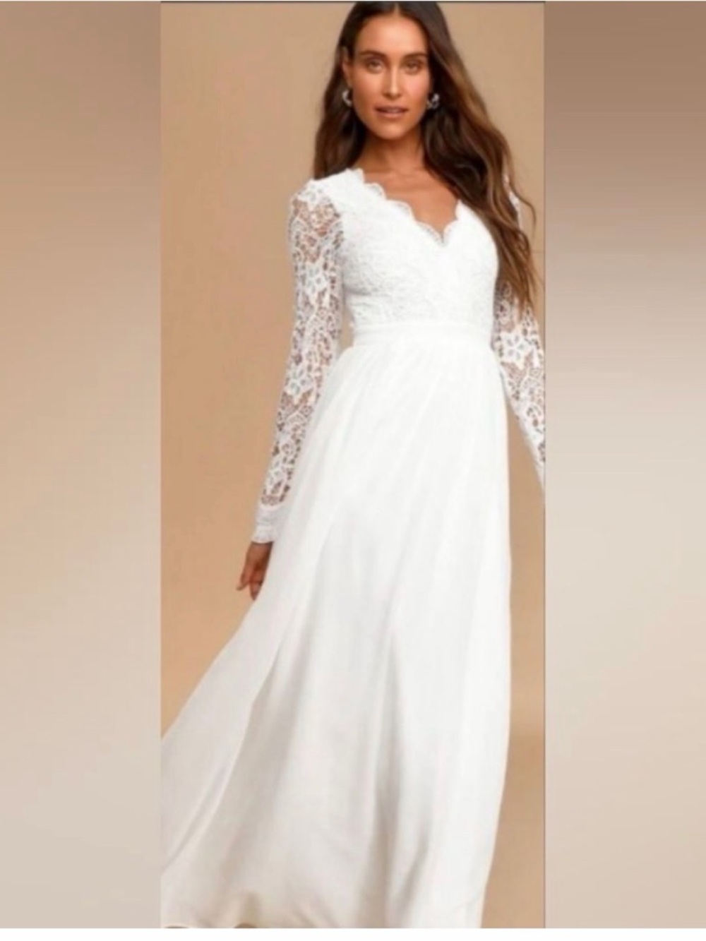 Lulu's Ivory Lace Bodice Long Sleeve Maxi Dress